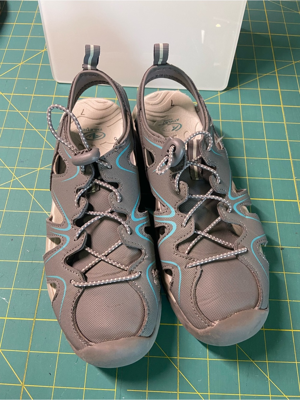 Athletic Works Grey Athletic Water Sandals with Teal Accents